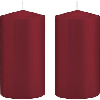 Trend Candles 2x Bordeauxrode cilinderkaarsen/stompkaarsen 8x15cm 69 branduren - Stompkaarsen Rood