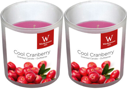 Trend Candles 2x Frisse cranberry geurkaarsen in glazen houder 25 branduren - geurkaarsen Roze