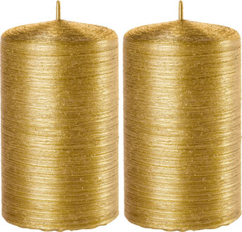 Trend Candles 2x Gouden cilinderkaarsen/stompkaarsen 6 x 10 cm 25 branduren