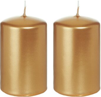 Trend Candles 2x Kaarsen goud 5 x 8 cm 18 branduren sfeerkaarsen - Stompkaarsen Goudkleurig