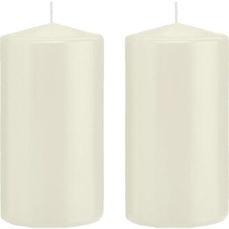 Trend Candles 2x Kaarsen ivoorwit 8 x 15 cm 69 branduren sfeerkaarsen - Stompkaarsen