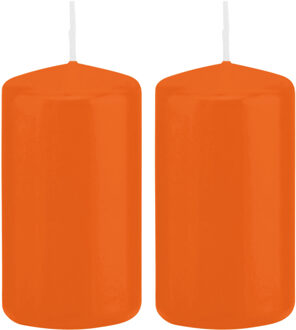 Trend Candles 2x Kaarsen oranje 6 x 12 cm 40 branduren sfeerkaarsen - Stompkaarsen