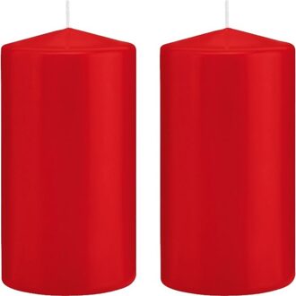 Trend Candles 2x Kaarsen rood 8 x 15 cm 69 branduren sfeerkaarsen - Stompkaarsen