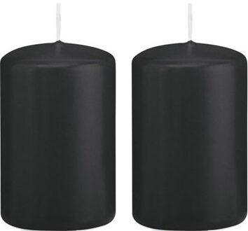 Trend Candles 2x Kaarsen zwart 5 x 8 cm 18 branduren sfeerkaarsen - Stompkaarsen