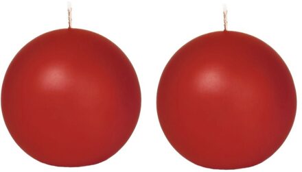 Trend Candles 2x Ronde kaarsen rood 7 cm 26 branduren sfeerkaarsen - bolkaarsen