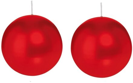 Trend Candles 2x Ronde kaarsen rood 8 cm 25 branduren sfeerkaarsen - bolkaarsen