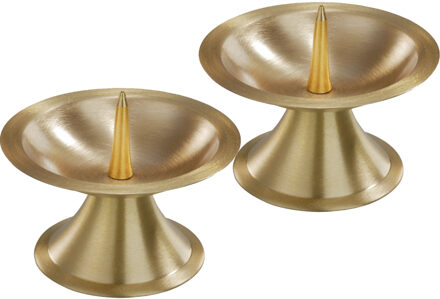 Trend Candles 2x Ronde metalen stompkaarsenhouder goud voor kaarsen 5-6 cm doorsnede - kaars kandelaars Goudkleurig