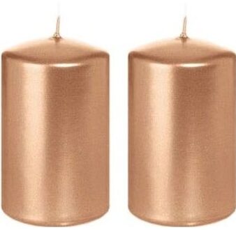 Trend Candles 2x Rosegouden cilinderkaarsen/stompkaarsen 5 x 8 cm 18 branduren - Stompkaarsen Goudkleurig