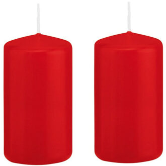 Trend Candles 2x stuks luxe Stompkaars/Cilinderkaars - 6x12 cm - 40 branduur - Rood - Stompkaarsen