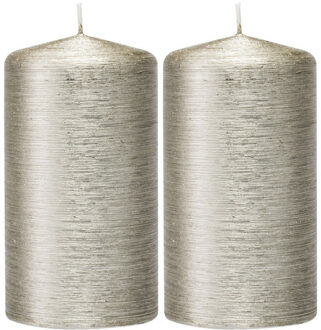 Trend Candles 2x Zilveren cilinderkaars/stompkaars 7 x 13 cm 25 branduren