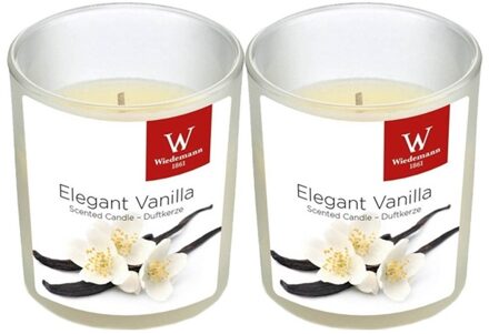 Trend Candles 2x Zoete vanille geurkaarsen in glazen houder 25 branduren - geurkaarsen Wit