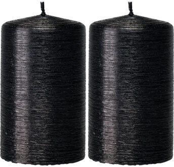 Trend Candles 2x Zwarte cilinderkaarsen/stompkaarsen 6 x 10 cm 25 branduren