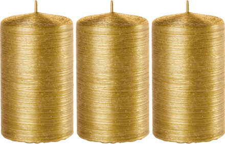 Trend Candles 3x Gouden cilinderkaarsen/stompkaarsen 6 x 10 cm 25 branduren