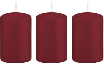 Trend Candles 3x Kaarsen bordeauxrood 5 x 8 cm 18 branduren sfeerkaarsen - Stompkaarsen