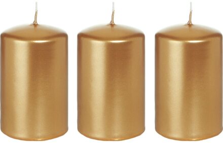 Trend Candles 3x Kaarsen goud 5 x 8 cm 18 branduren sfeerkaarsen - Stompkaarsen Goudkleurig