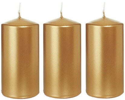 Trend Candles 3x Kaarsen goud 6 x 12 cm 40 branduren sfeerkaarsen - Stompkaarsen Goudkleurig