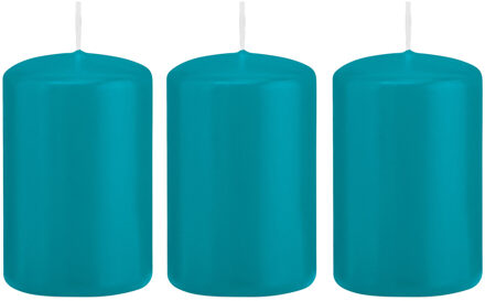 Trend Candles 3x Kaarsen turquoise blauw 5 x 8 cm 18 branduren sfeerkaarsen - Stompkaarsen