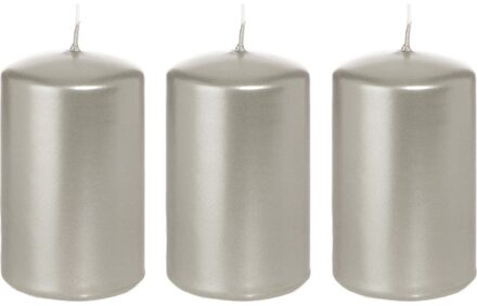 Trend Candles 3x Kaarsen zilver 5 x 8 cm 18 branduren sfeerkaarsen - Stompkaarsen Zilverkleurig