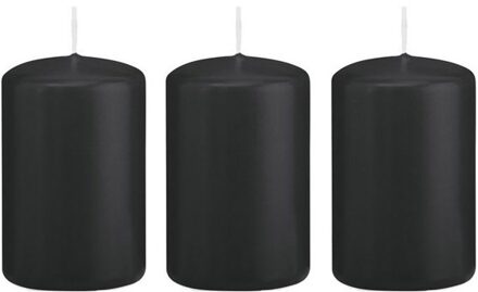 Trend Candles 3x Kaarsen zwart 5 x 8 cm 18 branduren sfeerkaarsen - Stompkaarsen