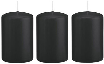 Trend Candles 3x Kaarsen zwart 5 x 8 cm 18 branduren sfeerkaarsen - Stompkaarsen