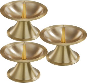 Trend Candles 3x Ronde metalen stompkaarsenhouder goud voor kaarsen 5-6 cm doorsnede - kaars kandelaars Goudkleurig