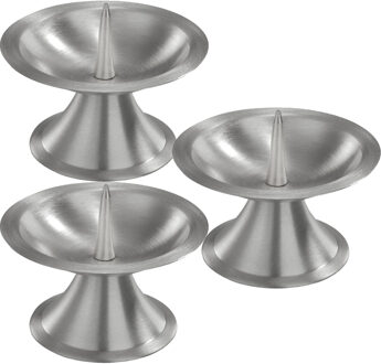 Trend Candles 3x Ronde metalen stompkaarsenhouder zilver voor kaarsen 5-6 cm doorsnede - kaars kandelaars Zilverkleurig