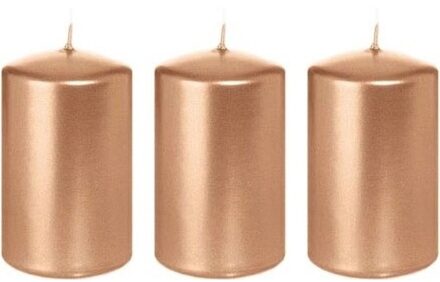 Trend Candles 3x Rosegouden cilinderkaarsen/stompkaarsen 5 x 8 cm 18 branduren - Stompkaarsen Goudkleurig