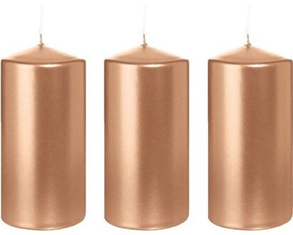 Trend Candles 3x Rosegouden cilinderkaarsen/stompkaarsen 6x12 cm 40 branduren - Stompkaarsen Goudkleurig