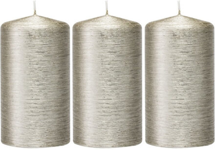 Trend Candles 3x Zilveren cilinderkaarsen/stompkaarsen 7 x 13 cm 25 branduren