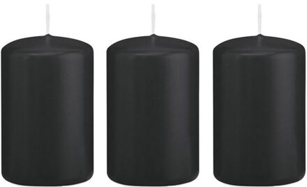 Trend Candles 3x Zwarte cilinderkaarsen/stompkaarsen 5 x 8 cm 18 branduren