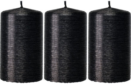 Trend Candles 3x Zwarte cilinderkaarsen/stompkaarsen 6 x 10 cm 25 branduren