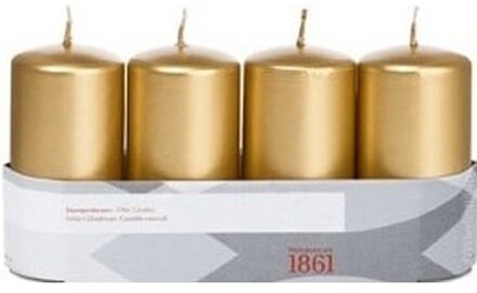 Trend Candles 4x Gouden cilinderkaars/stompkaars 5 x 10 cm 18 branduren