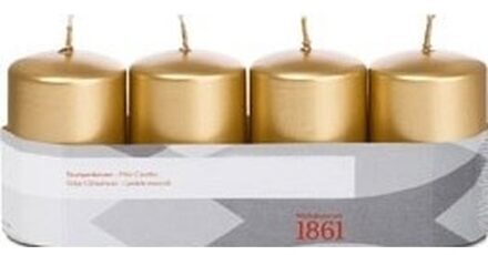 Trend Candles 4x Gouden cilinderkaars/stompkaars 5 x 8 cm 18 branduren - Geurloze goudkleurige kaarsen - Woondecoraties