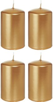 Trend Candles 4x Gouden cilinderkaarsen/stompkaarsen 5 x 8 cm 18 branduren - Geurloze goudkleurige kaarsen - Woondecoraties