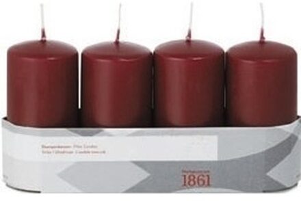 Trend Candles 4x Kaarsen bordeauxrood 5 x 10 cm 18 branduren sfeerkaarsen - Stompkaarsen