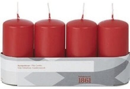 Trend Candles 4x Kaarsen rood 5 x 10 cm 18 branduren sfeerkaarsen - Stompkaarsen