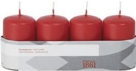 Trend Candles 4x Kaarsen rood 5 x 8 cm 18 branduren sfeerkaarsen - Stompkaarsen