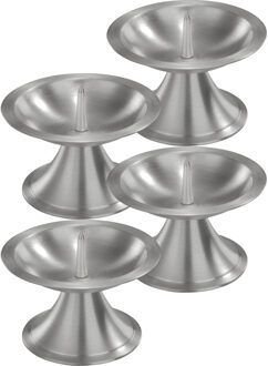 Trend Candles 4x Luxe metalen kaarsenhouders zilver voor stompkaarsen van 7-8 cm - Stompkaarshouder - Kaarshouder/kaarsen standaard - Kandelaar voor stompkaarsen - Woonaccessoires - Action products