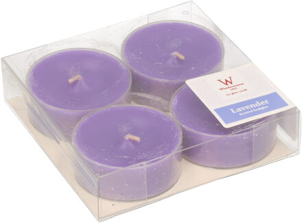 Trend Candles 4x Maxi grote theelichten lavendel geurkaarsen 9 branduren - geurkaarsen Paars