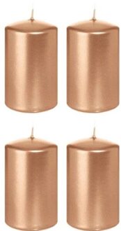 Trend Candles 4x Rosegouden cilinderkaarsen/stompkaarsen 5 x 8 cm 18 branduren - Stompkaarsen Goudkleurig