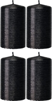 Trend Candles 4x Zwarte cilinderkaarsen/stompkaarsen 6 x 10 cm 25 branduren