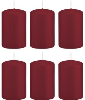 Trend Candles 6x Bordeauxrode cilinderkaarsen/stompkaarsen 5x8 cm 18 branduren - Stompkaarsen Rood