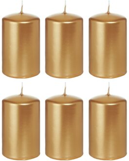 Trend Candles 6x Gouden cilinderkaarsen/stompkaarsen 5 x 8 cm 18 branduren - Stompkaarsen Goudkleurig