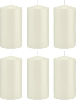 Trend Candles 6x Kaarsen ivoorwit 8 x 15 cm 69 branduren sfeerkaarsen - Stompkaarsen