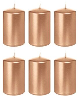 Trend Candles 6x Kaarsen rosegoud 5 x 8 cm 18 branduren sfeerkaarsen - Stompkaarsen Goudkleurig