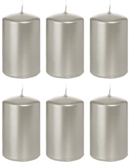 Trend Candles 6x Kaarsen zilver 5 x 8 cm 18 branduren sfeerkaarsen - Stompkaarsen Zilverkleurig