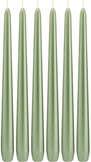 Trend Candles 6x Lange rechte kaarsen pastelgroen parelmoer 30 cm 13 branduren dinerkaarsen/tafelkaarsen - Dinerkaarsen