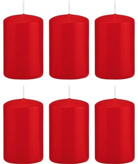 Trend Candles 6x Rode cilinderkaarsen/stompkaarsen 5 x 8 cm 18 branduren - Stompkaarsen Rood