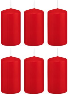 Trend Candles 6x Rode cilinderkaarsen/stompkaarsen 6 x 12 cm 40 branduren - Stompkaarsen Rood