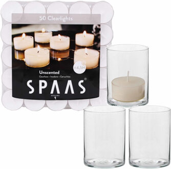 Trend Candles 6x stuks hoge theelichthouder/waxinelichthouder van glas met 50 kaarsjes